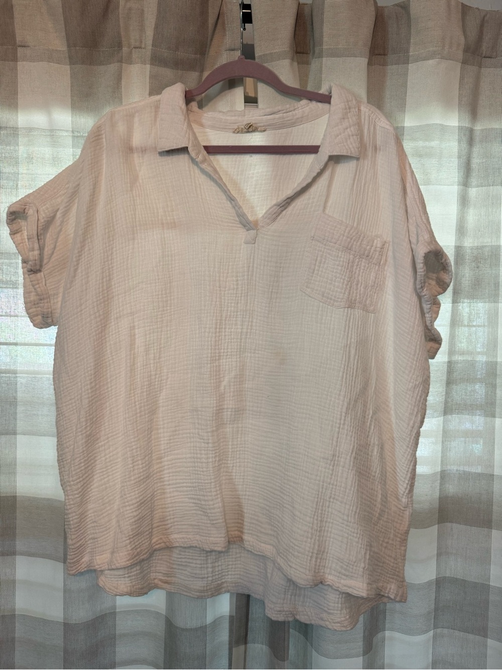 Relaxed Cotton Gauze Pocket Blouse - Light Pink